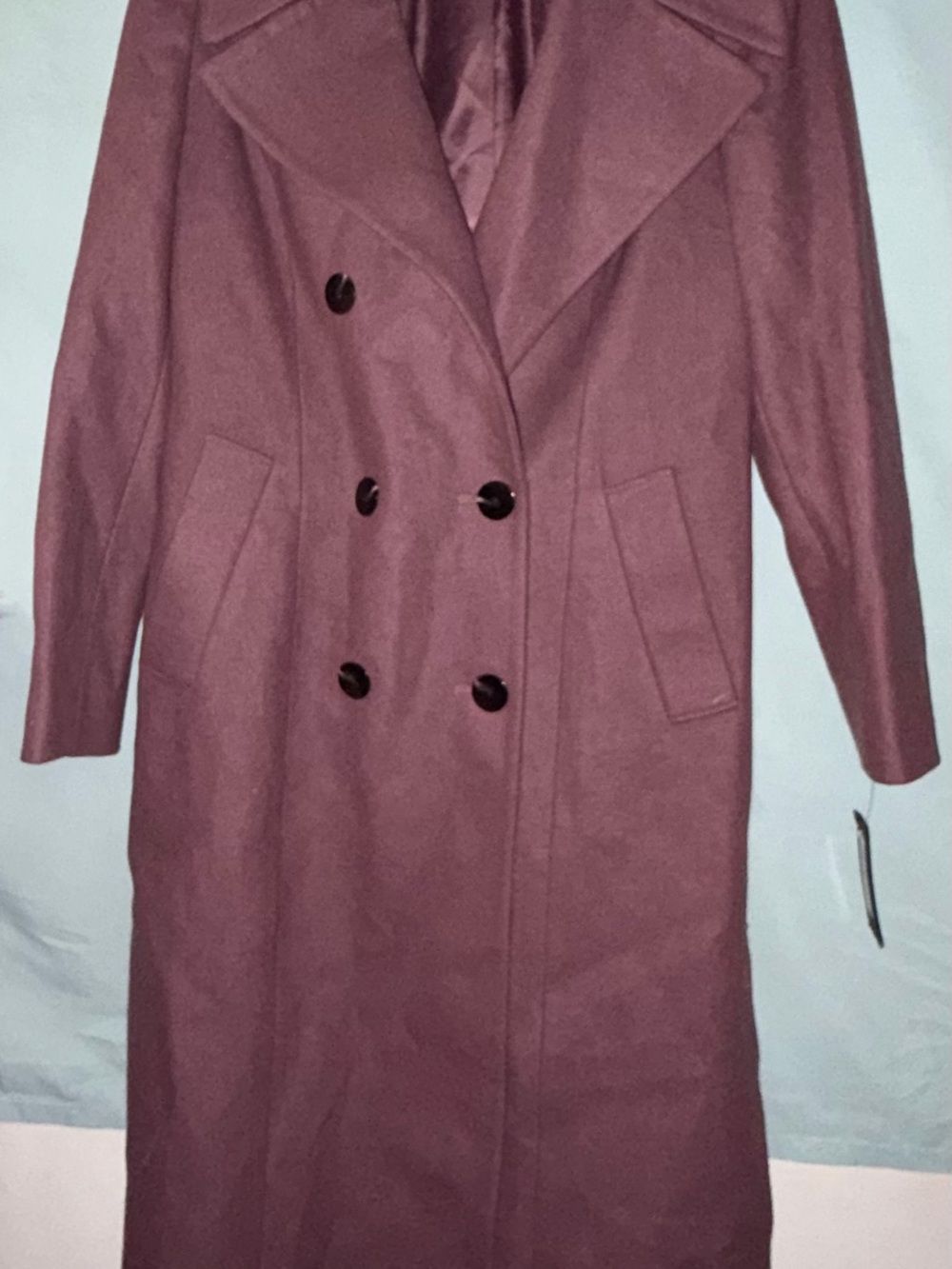 Kenneth Cole Double-Breasted Long Trench Coat in Mauve
